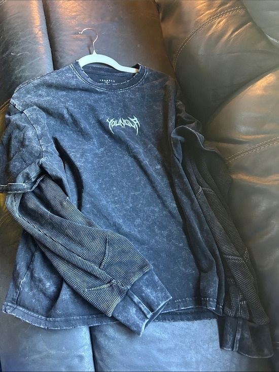YoungLA Other - YoungLA Black Acid-Wash Long Sleeve Tee with White Logo